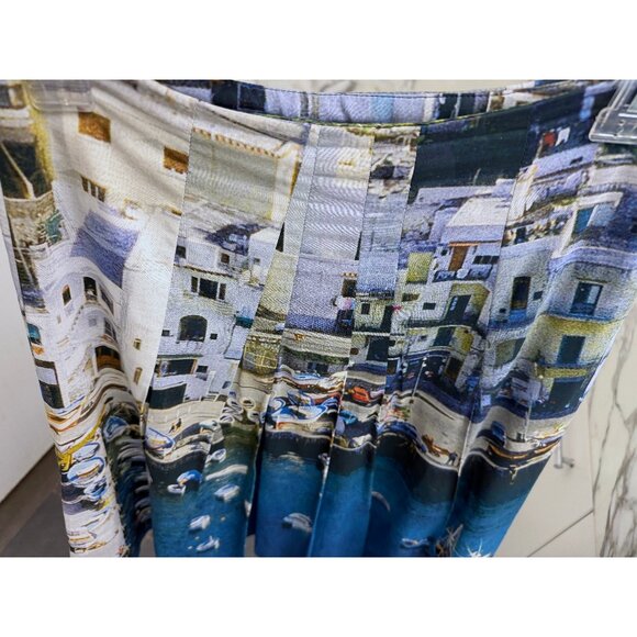 Akris Marina Grande Capri Port Print Pleated Skirt Blue Buildings Boats Water 6 - Picture 6 of 11
